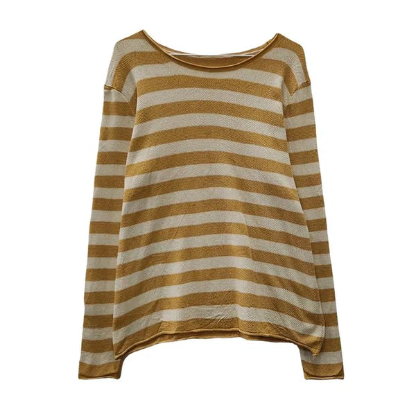 [BUNJANG] Papillon Stripe Knit Sleeve Long T-shirt Yellow L / 빠삐용 스트라이프 옐로우 쭉티 니트슬리브 L