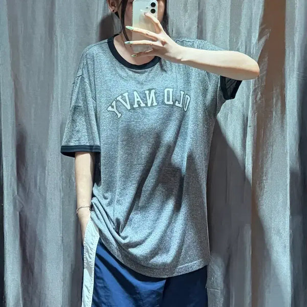 [BUNJANG] Old Navy Logo Grey Ringer Short Sleeve T-Shirt Size S / S 올드네이비 로고 그레이 링거 반팔