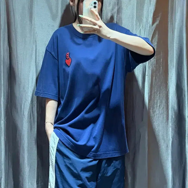 [BUNJANG] MLB Embroidered Logo Navy Short Sleeve T-Shirt / M MLB 자수 패치 네이비 반팔