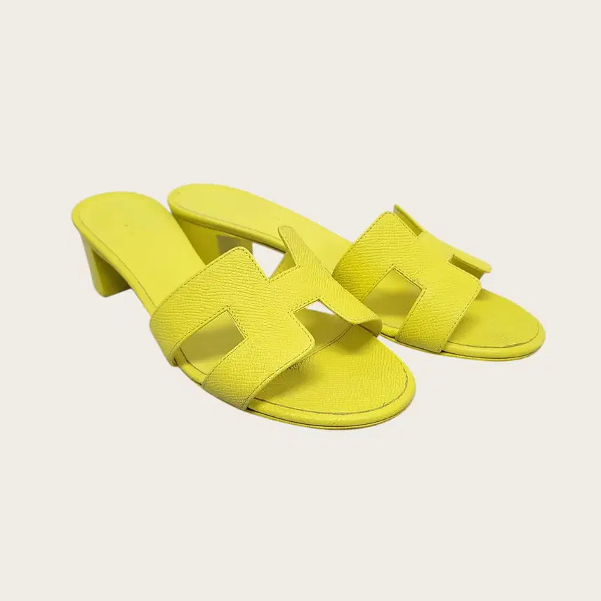 [BUNJANG] Hermès Lime Epsom Calfskin Oasis Sandals Size 36.5 / [36.5] 에르메스 라임 앱송 카프스킨 오아시스 샌들