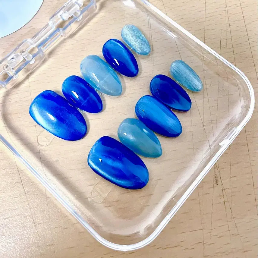 [BUNJANG] Handmade Deep Blue Ocean Oval Nail Tips / 여름 수제네일팁 딥 블루 오션 네일 (오발)