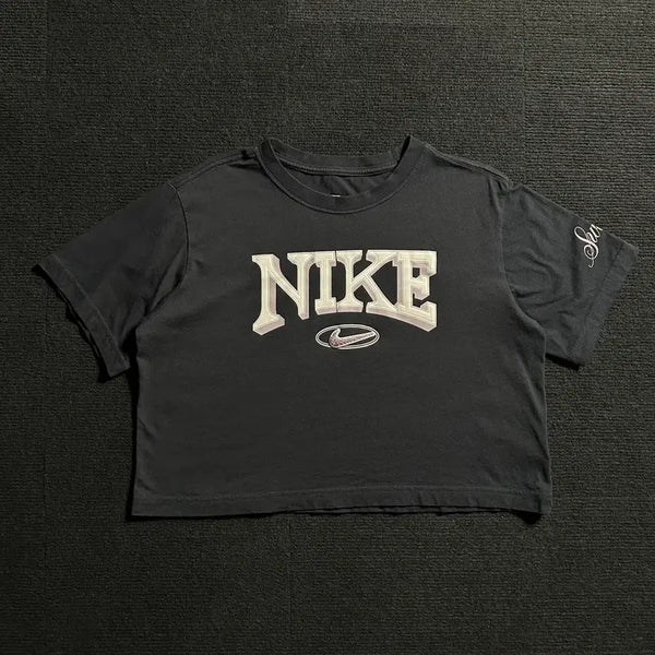 [BUNJANG] Nike Black Printing Cropped T-Shirt / 나이키 블랙 프린팅 크롭 반팔티셔츠