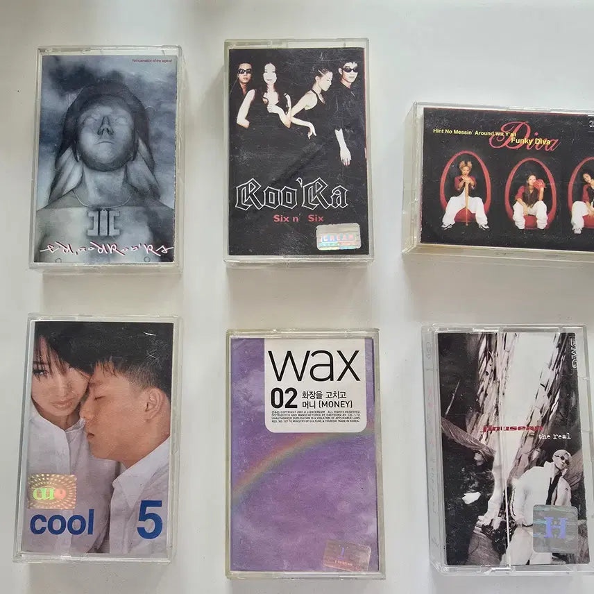 [BUNJANG] Various Korean Artists Cassette Tape Bundle (6 Tapes) / 카세트테이프 일괄판매 (6개)- 룰라 (3집 천상유애) / 룰라 (6집 Six n' Six) / 디바 (2집 Funky Diva) / 쿨 (5집 해석남녀) / 왁스 (2집 화장을
