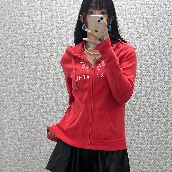 [BUNJANG] Abercrombie & Fitch Retro Y2K Racket Coral Orange Hoodie M / 아베크롬비 레트로 Y2K 라켓 코랄오렌지 후드집업 M C13894