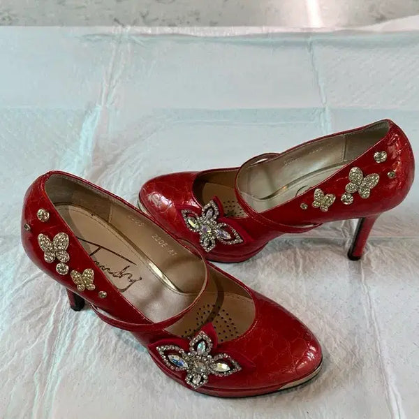[BUNJANG] Fendi Red Embellished Stiletto Heels / 펜디구두