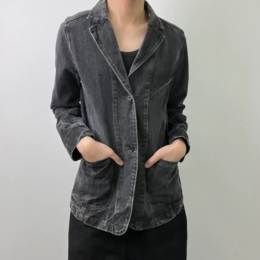 [BUNJANG] Spellbound Black Denim Blazer Jacket / 스펠바운드 블랙 데님 블레이저 자켓