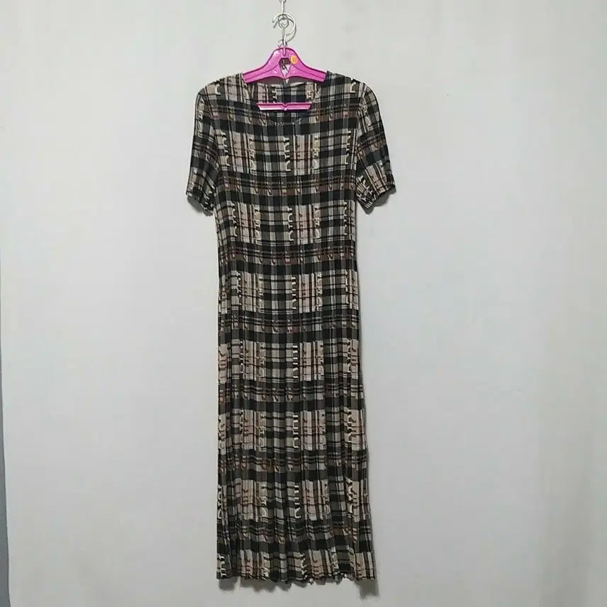 [BUNJANG] Checkered Pleated Long Dress / 바56 플리츠롱원피스