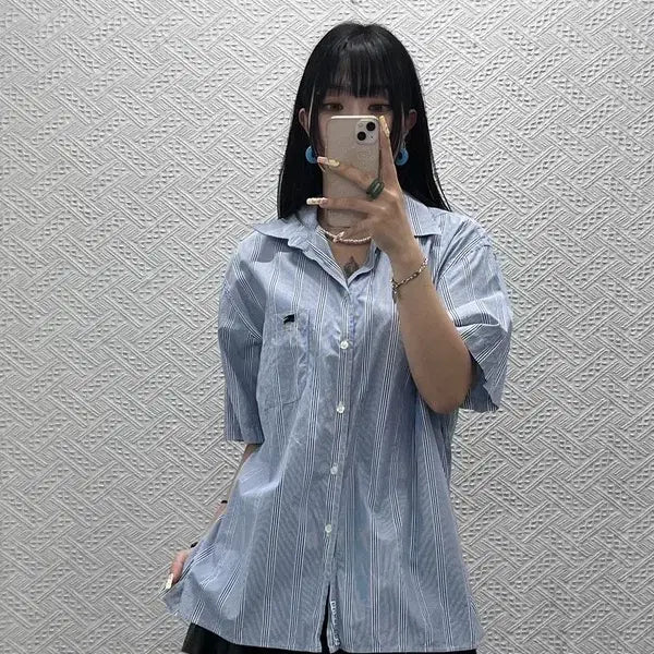 [BUNJANG] Burberry Vintage Modern Casual Chic Stripe Short Sleeve Shirt XL / 버버리 빈티지 모던 캐주얼 시크 스트라이프 반팔 셔츠 XL C13895