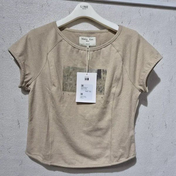 [BUNJANG] Matin Kim Beige Short Sleeve T-Shirt / 마뗑킴 반팔 티셔츠 베이지