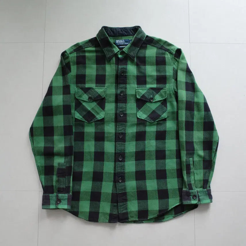 [BUNJANG] Polo Ralph Lauren Green Buffalo Check Flannel Shirt L / 03/FW 폴로 랄프로렌 그린 버팔로체크 헌팅 플란넬 셔츠 L