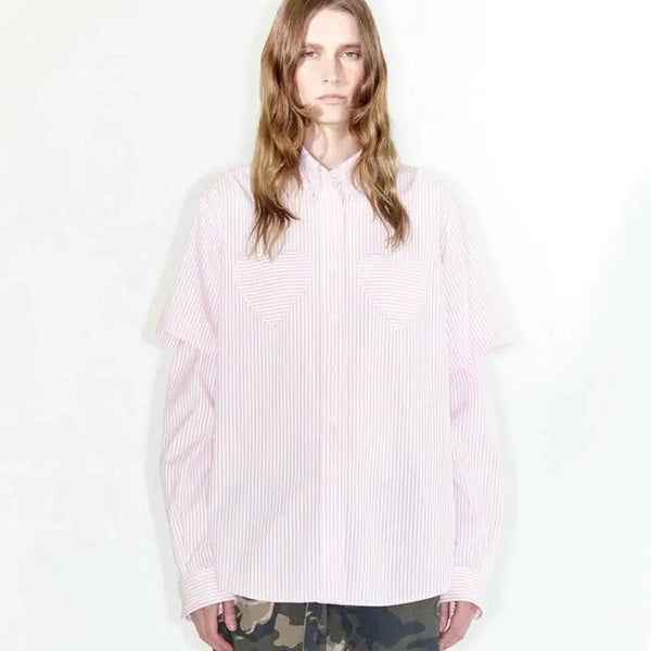 [BUNJANG] OUI OUI Pink Stripe Heart Embroidery Shirt / 오픈 와이 와이 셔츠 핑크 스트라이프 하트 자수