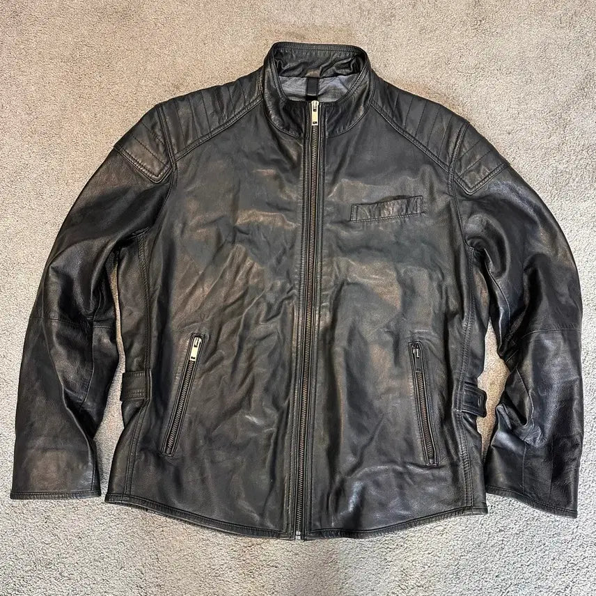 [BUNJANG] L'UOMO 90s High Neck Single Leather Rider Jacket / 90s L'UOMO 하이넥 양가죽 싱글 라이더 자켓100