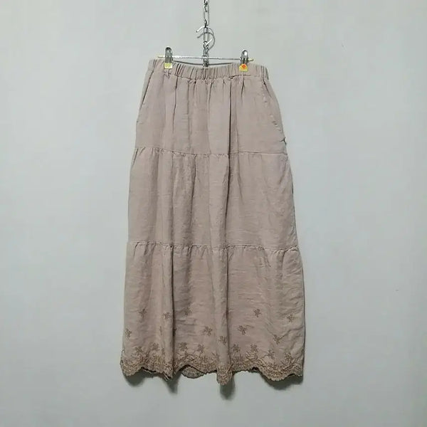 [BUNJANG] Cotton Maxi Skirt with Embroidery / 바61 면롱스커트