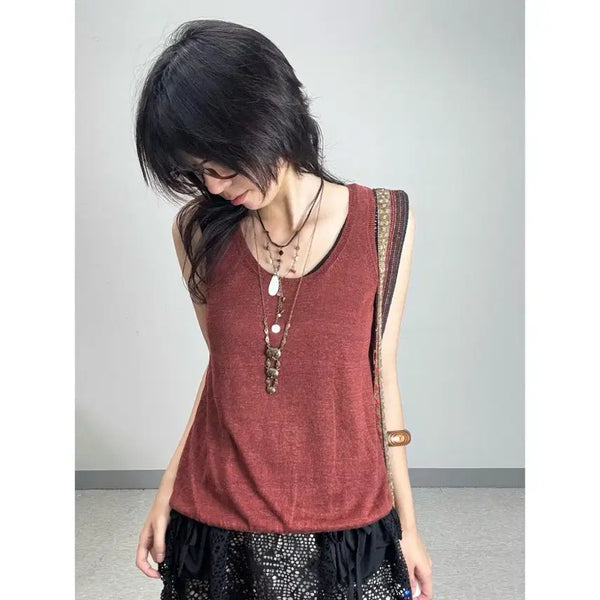 [BUNJANG] STABLE Vintage Brick Sleeveless Knit Top / 일본빈티지 브릭 슬리브리스 니트 나시