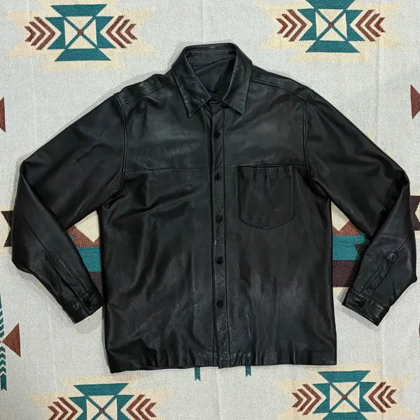 [BUNJANG] Vintage Genuine Sheep Leather One Pocket Shirt / 빈티지 원포켓 양가죽 레더셔츠