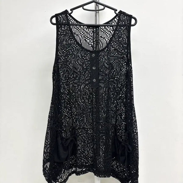 [BUNJANG] Japanese Vintage Black Crochet Sleeveless Dress / 일본빈티지 블랙 크로셰 슬리브리스 레이어드 이너 원피스