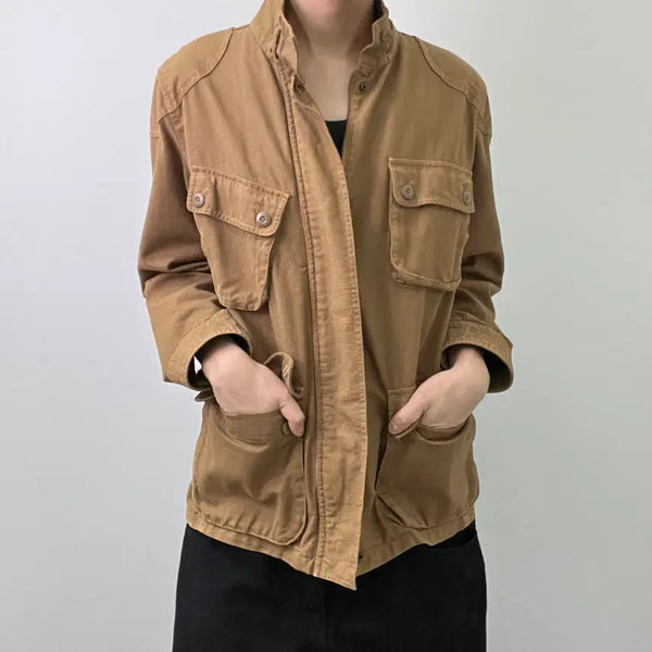 [BUNJANG] NEVER SEENTHING Brown Multi Pocket Cotton Field Jacket M / 네버씬띵 브라운 멀티 포켓 코튼 필드 자켓 M