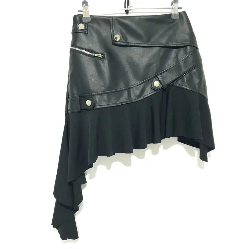 [BUNJANG] Leather Asymmetrical Skirt / 레더 언발 스커트 M_S2737