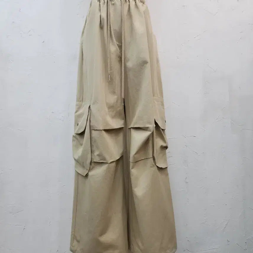 [BUNJANG] Beige Cargo Wide Cotton Pants / 카고 와이드 팬츠 베이지