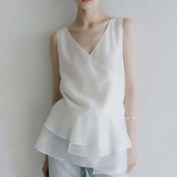 [BUNJANG] Rue De Verneuil Sleeveless Frill Blouse / (새상품)루에브르 민소매프릴블라우스