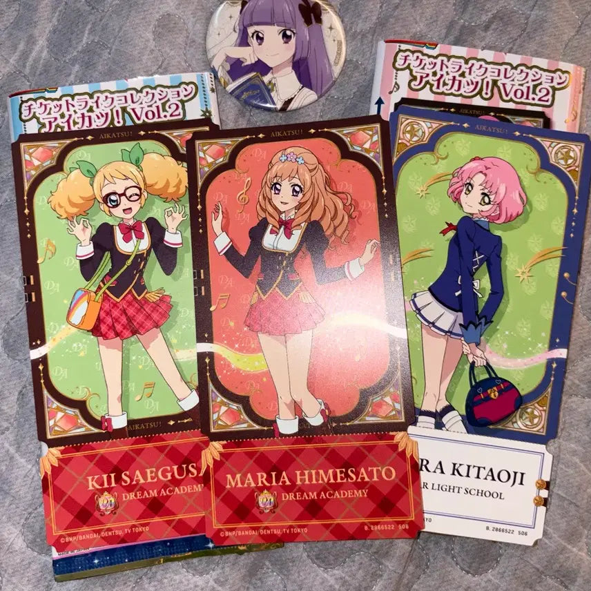 [BUNJANG] Aikatsu Ticket Like Vol. 2 Cards (3 Types) & Sumire Badge / 아이엠스타 아이카츠 티켓라이크 vol.2 카드 3종 및 스미레 뱃지