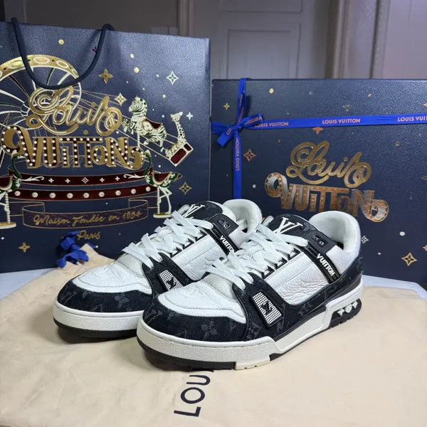 [BUNJANG] Louis Vuitton LV Trainer Monogram Denim Black Sneakers (Size 6) / [6사이즈,24SS/풀구성]루이비통 LV 트레이너 모노그램 데님 블랙 스니커즈