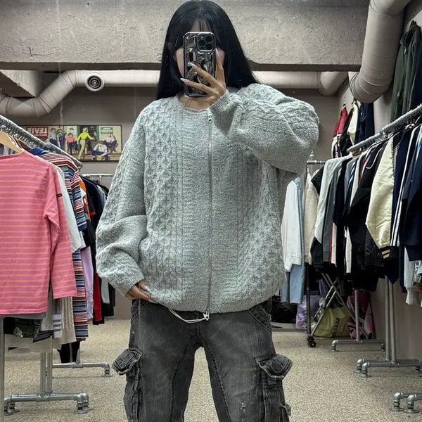 [BUNJANG] COAR Cable Knit Zip-Up Cardigan S171 / 쿠어 케이블 니트 집업 가디건 S171