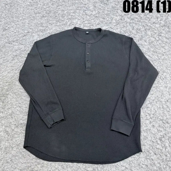 [BUNJANG] Uniqlo Waffle Henley Long Sleeve T-Shirt Black / 유니클로 와플 헨리넥 긴팔 티셔츠 블랙