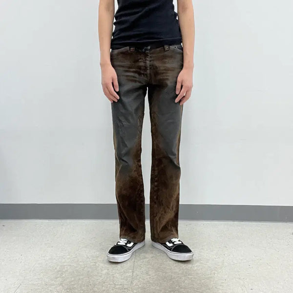 [BUNJANG] Boycott Brown Wax Coated Washing Denim Pants / 보이콧 브라운 왁스 코팅 워싱 데님 팬츠