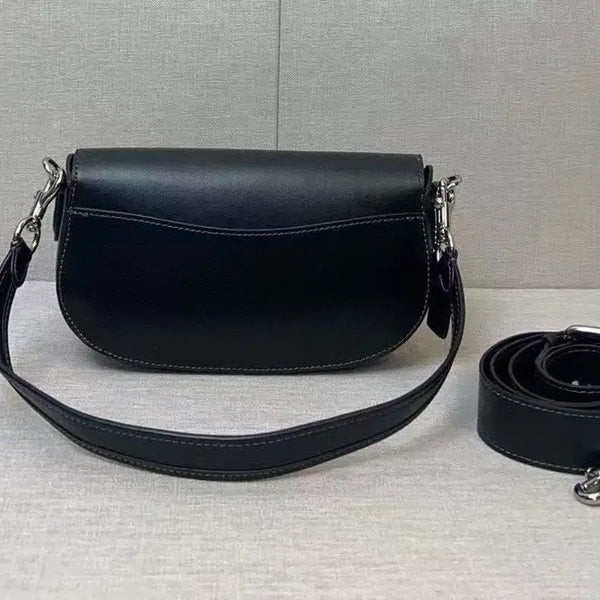 [BUNJANG] COACH Tea Rose Black Saddle Shoulder Bag / COACH 코치 티로즈 장미 새들백 여성용 블랙 숄더백