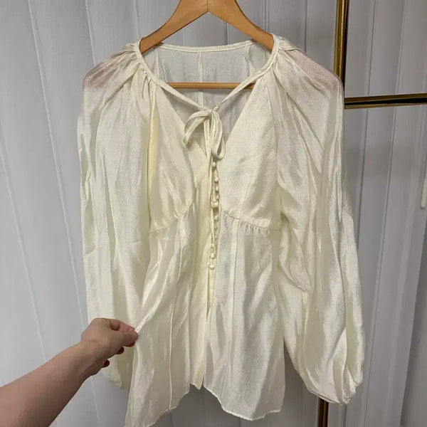 [BUNJANG] Sheer Shirring Blouse / 시스루 셔링 블라우스