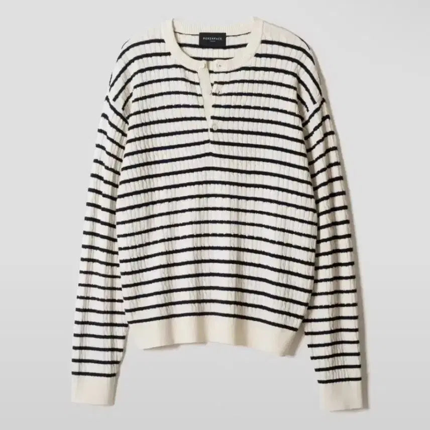 [BUNJANG] Poker Face Striped Henley Knit / 포커페이스 스트라이프 헨리넥 니트