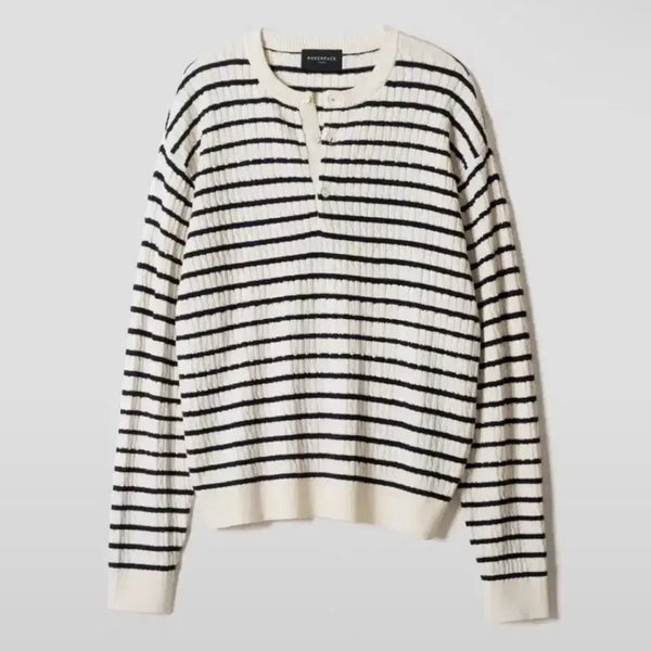 [BUNJANG] Poker Face Striped Henley Knit / 포커페이스 스트라이프 헨리넥 니트