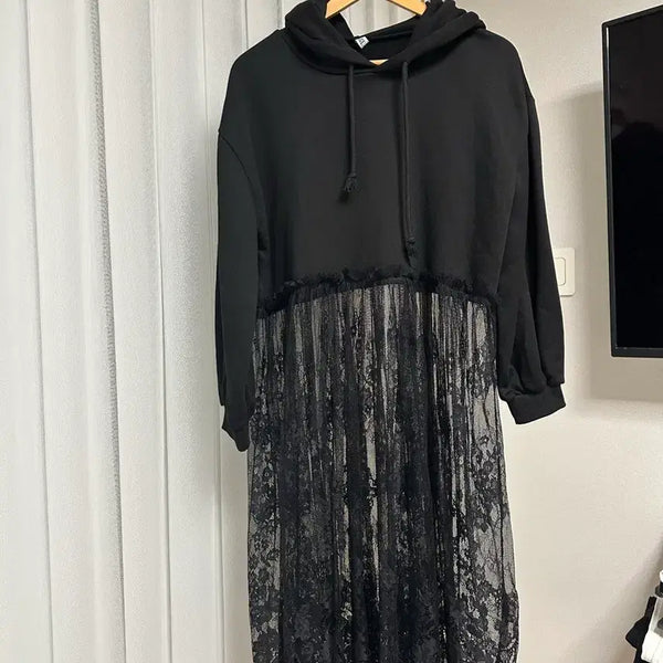 [BUNJANG] Lace Hood Layered Dress / 레이스 후드 원핏 레이어드템