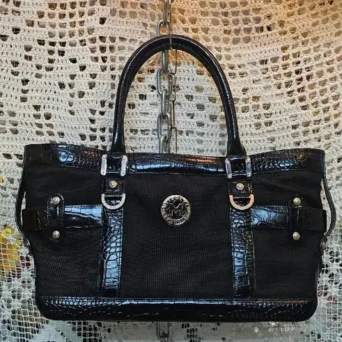 [BUNJANG] Metrocity Genuine Crocodile Pattern Tote Bag Black / 메트로시티정품토트백 블랙 악어 무늬
