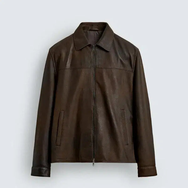 [BUNJANG] Zara Genuine Lambskin Vintage Effect Leather Jacket (Dark Brown, XL) / 자라 양가죽 빈티지 이펙트 레더 자켓 (L/A등급)