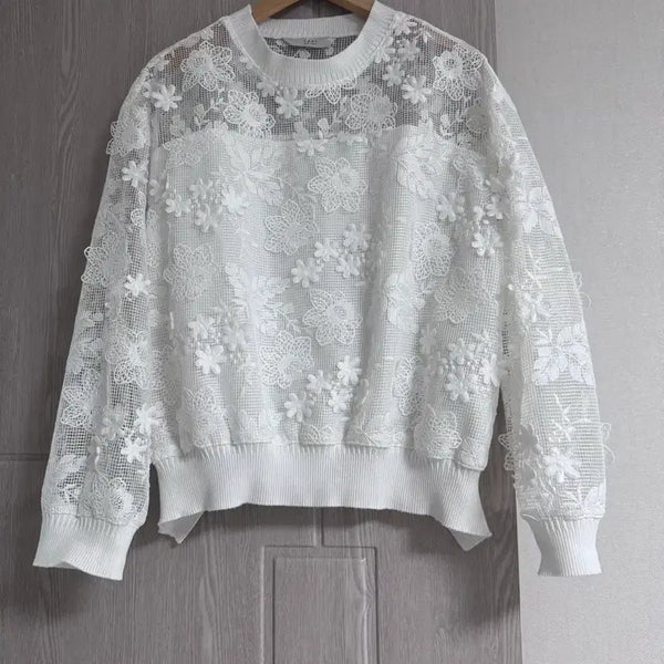 [BUNJANG] TASI NEWYORK White Lace Blouse - Size M / TASI NEWYORK 화이트 레이스 블라우스 M