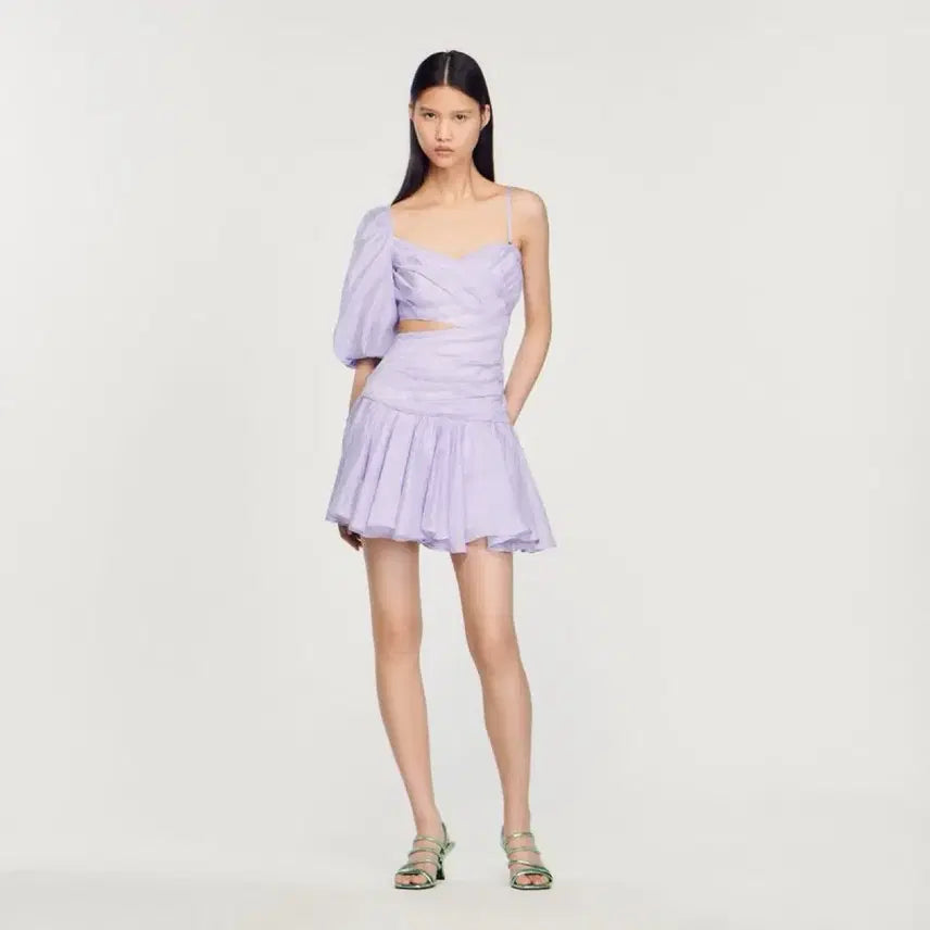 [BUNJANG] Sandro Lavender One-Shoulder Cut-Out Mini Dress / (택O새상품) 산드로 라벤더 원숄더 컷아웃 미니 드레스