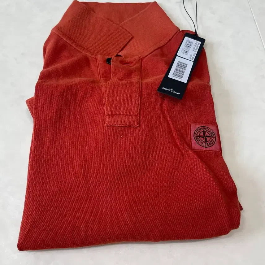 [BUNJANG] Stone Island Logo Short Sleeve Polo Shirt M Orange / 스톤아일랜드 로고 반팔 pk티