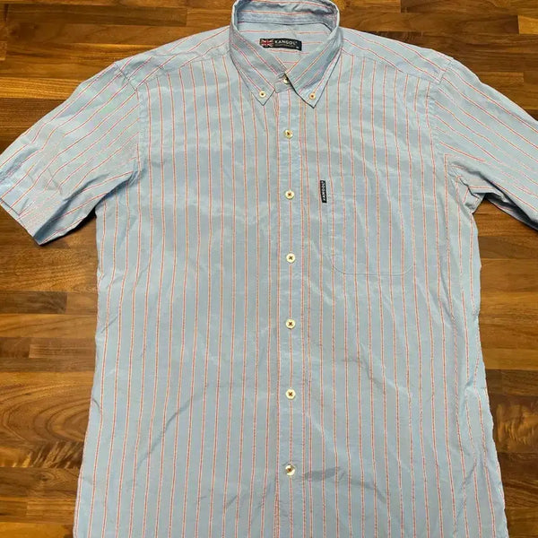 [BUNJANG] Kangol Stripe Cotton Short Sleeve Shirt / 캉골 스트라이프 코튼 반팔 셔츠