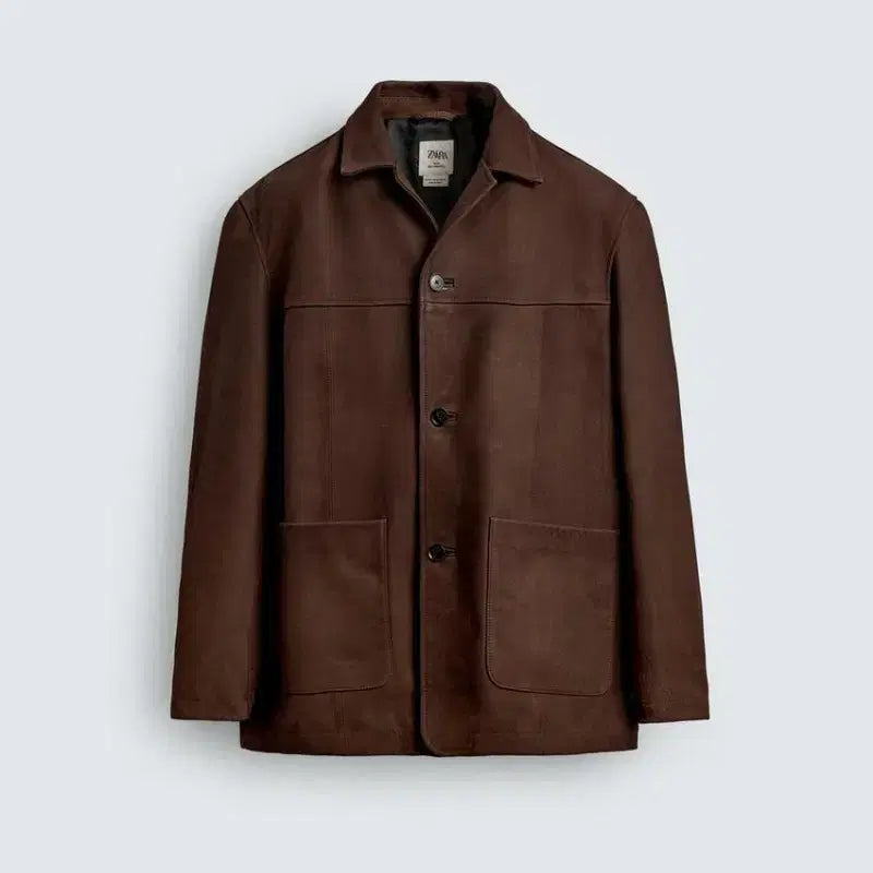 [BUNJANG] Zara Buffalo Genuine Leather Relaxed Fit Leather Jacket Dark Brown / 자라 버팔로 소가죽 릴렉스핏 레더 자켓 (M/A등급)