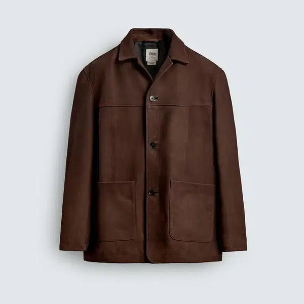 [BUNJANG] Zara Buffalo Genuine Leather Relaxed Fit Leather Jacket Dark Brown / 자라 버팔로 소가죽 릴렉스핏 레더 자켓 (M/A등급)