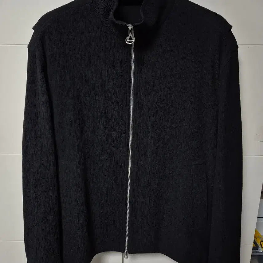 [BUNJANG] Solid Homme Black Crinkle Pleats High Neck Zip-Up Jumper / (48) 솔리드옴므 블랙 크링클 플리츠 하이넥 집업 점퍼