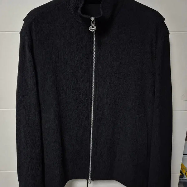 [BUNJANG] Solid Homme Black Crinkle Pleats High Neck Zip-Up Jumper / (48) 솔리드옴므 블랙 크링클 플리츠 하이넥 집업 점퍼