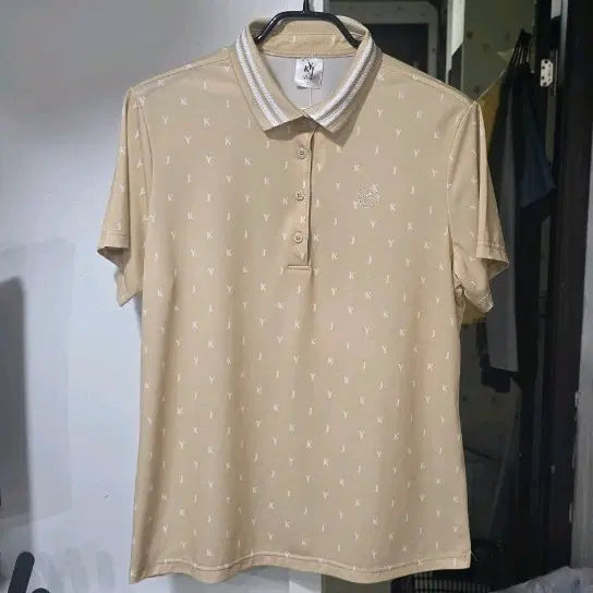 [BUNJANG] Women's Golf Short Sleeve T-Shirt Beige Logo Pattern Size 100 / 099) KYJ 100사이즈 여성 골프 반팔티셔츠