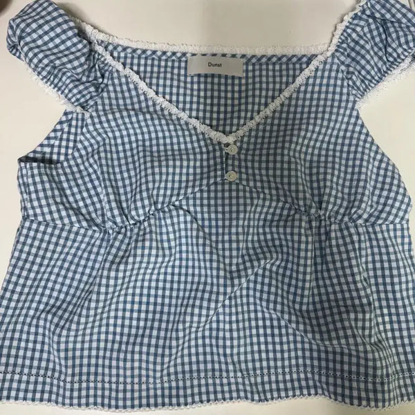 [BUNJANG] Dunst Two-Way Blouse Blue Check / 던스트 투웨이블라우스 블루체크
