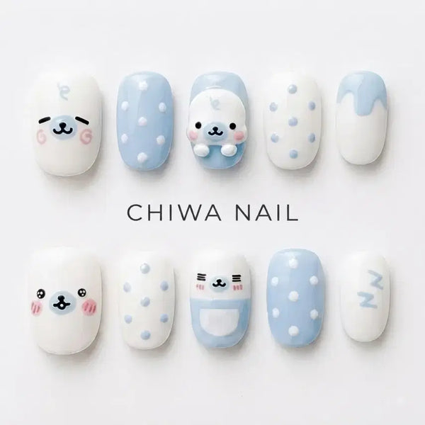 [BUNJANG] Custom Handmade Mamegoma Embossed Nail Tips / 주문제작 마메고마 엠보 수제 네일팁