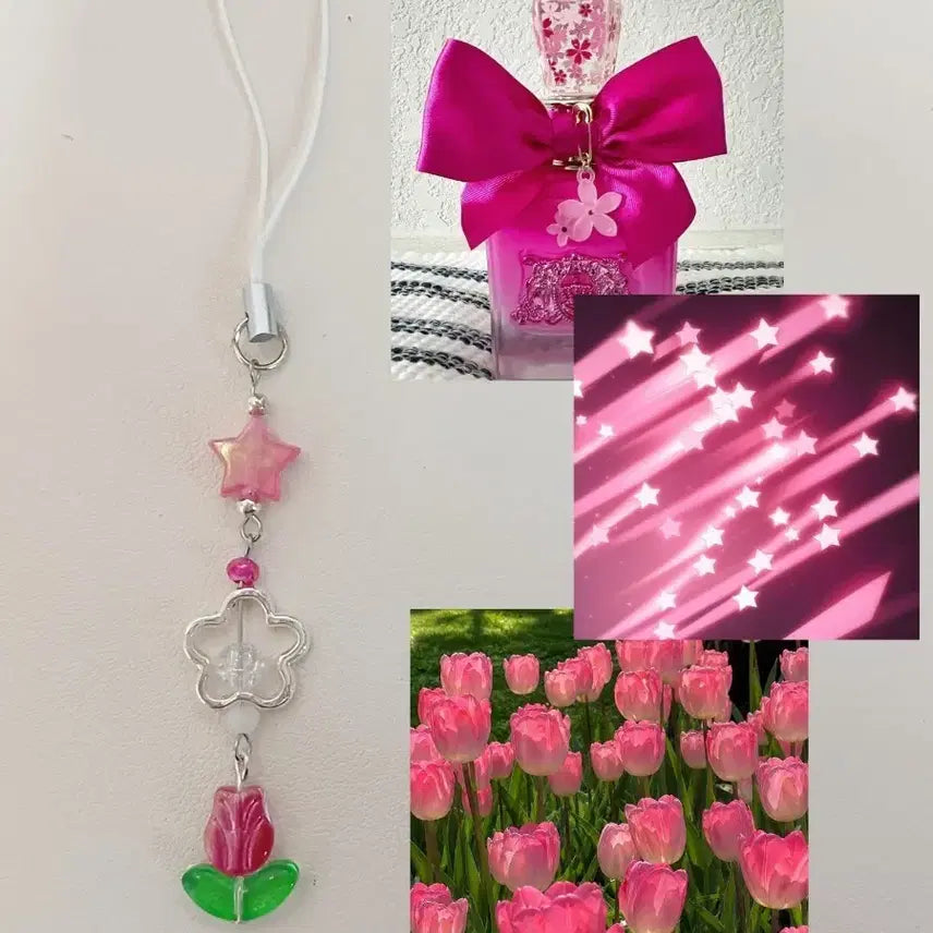 [BUNJANG] Pink Tulip Beaded Keychain / 핑크 튤립 비즈키링