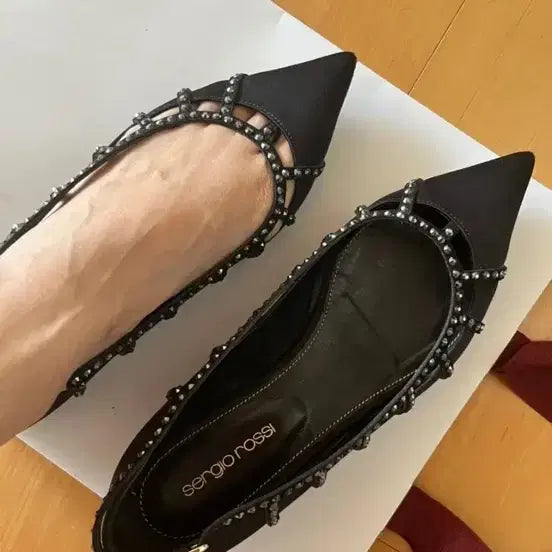 [BUNJANG] Sergio Rossi Black Satin Cubic Flats 36.5 / 세르지오로시 블랙 새틴 큐빅 플랫 36.5