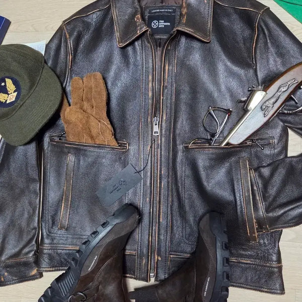 [BUNJANG] THE OPPOSITE SITE A2 Italy Leather Jacket / (새상품)(ITALY LEATHER)THE OPPOSITE SITE 양 가죽자켓 플라이트 레더자켓 a2